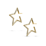 14K Gold Diamond Star Hoop Earrings