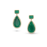 14k Emerald and Teardrop Earrings with Emerald Bezel Tops - One of a Kind