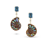 14k Ammonite Nautilus & London Blue Topaz Drop Earrings - One of a Kind