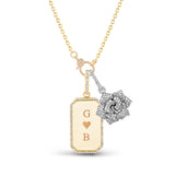 Pendentif en or 14 carats personnalisable avec gravure et halo de diamants