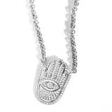 Diamond Hamsa with All Seeing Evil Eye Amulet Necklace