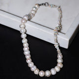 Pearl Bead & Australian Opal Necklace with Three Diamond Rondelles - 18"