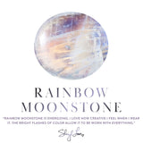 White Rainbow Moonstone Bead Bracelet with 5 Diamond Rondelles - 10mm