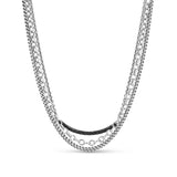 Triple Chain Necklace with Black Diamond Smile Bar