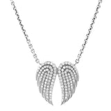 Diamond Double Angel Wing Pendant on Cable Chain Necklace - 17-18"