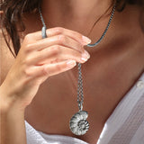 Collier avec pendentif coquillage nautile en diamant sur chaîne Belcher - 81 cm