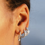 3 Row Diamond Huggies with White Topaz Bezel Earrings