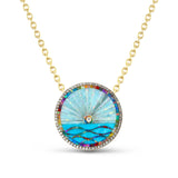 14k Opal and Turquoise Inlay Sunrise Pendant on Chain Necklace