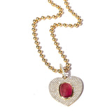 14k Diamond Heart with Pink Tourmaline on Ball Chain Necklace "One of a Kind"