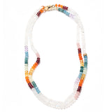 14k Rainbow Moonstone with Rainbow Mix Gemstone Necklace - 36"