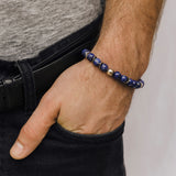 Mr. LOWE Men's Lapis Bracelet with Silver Bead and Wavy Disks - 8mm