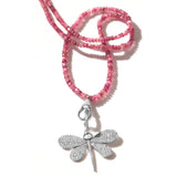 White Topaz and Diamond Dragonfly Pendant on Tourmaline Necklace