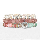 Diamond Open Heart Charm on Beaded Rose Quartz Bracelet - 8mm