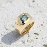 14k Blue Zircon Cushion Bombe Ring