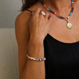14k Rainbow Gemstone Mix Bracelet with Diamond Donut - 7mm
