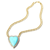 14k Turquoise Heart with Diamond Baguettes on Curb Chain Necklace "One of a Kind"