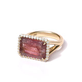 East West Pink Tourmaline with Diamond Halo Ring - 7 "One of a Kind"