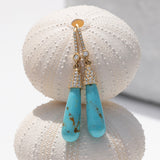 14k Kingman Turquoise Teardrop Earrings on Diamond French Hooks "One of a Kind"