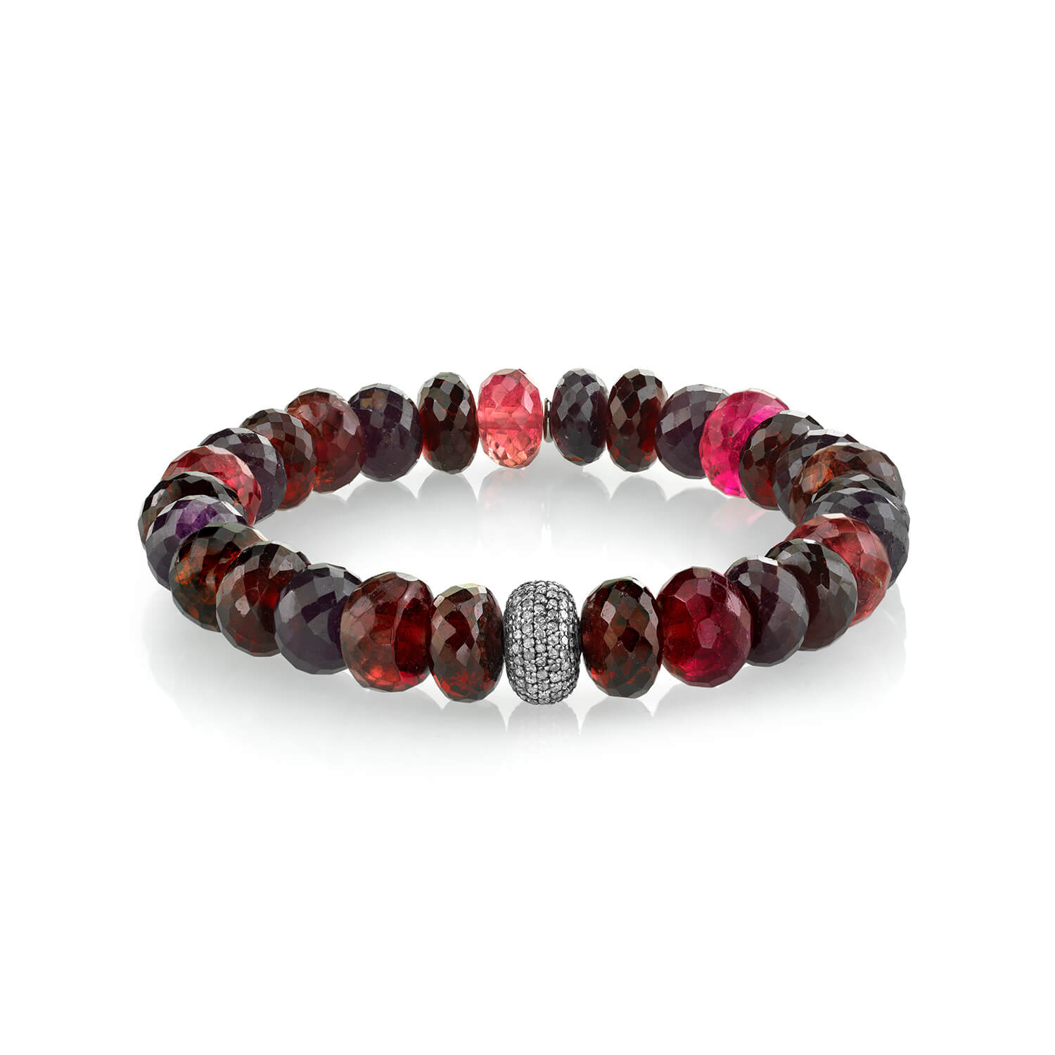 Red Garnet Ruby Tourmaline Bead Bracelet With Diamond Donut 10mm Red garnet ruby tourmaline bead bracelet with diamond donut 10mm
