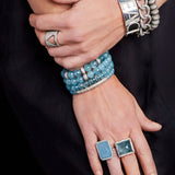 Aquamarine Faceted Bracelet with Diamond Donut - 10mm