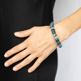 Blue Green Mix bead Bracelet with 3 Diamond Rondelles - 10mm