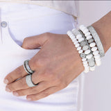 White Gemstone Mix Rondelle Bracelet with 3 Diamond Rondelles - 10mm