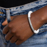 White Agate Bracelet with Diamond Bar - 8mm