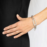 Pave Diamond Puffy Oval Paperclip Chain Bracelet