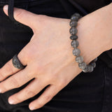 Grey Moonstone Bracelet with Black Diamond Donut Bead - 10mm
