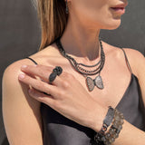 Grey Moonstone Bracelet with Black Diamond Rondelles - 10mm