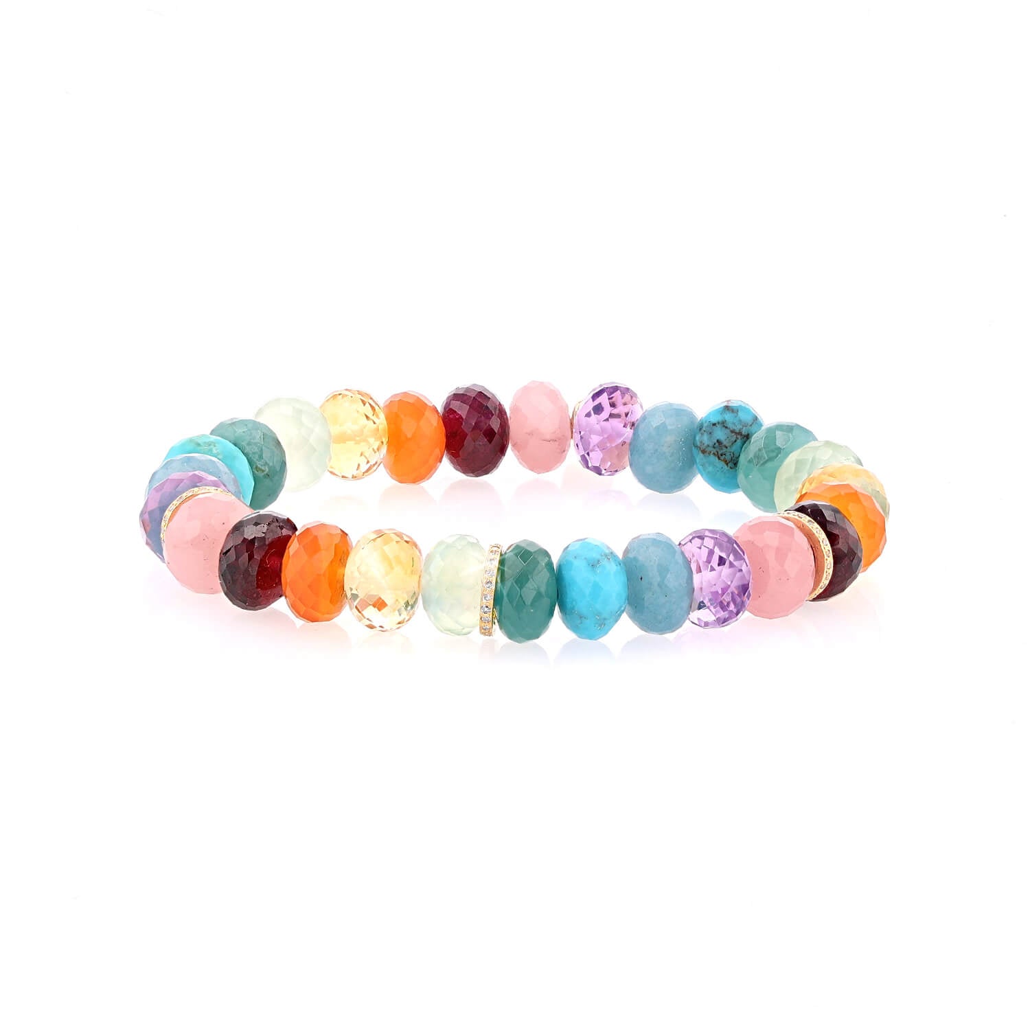 Rainbow Gemstone Mix Faceted Bracelet with 14K Pave Diamond Rondelles ...