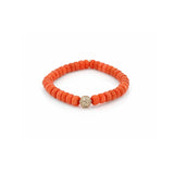Orange Coral Bead Bracelet with 14K Gold Pave Diamond Ball