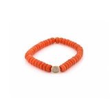 Orange Coral Bead Bracelet with 14K Gold Pave Diamond Pill
