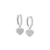 Diamond Huggie Hoop Earrings with Pave Heart Charm