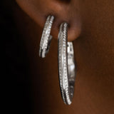 Knife Edge Silver & Diamond Hoop with Gallery Earrings - 40mm