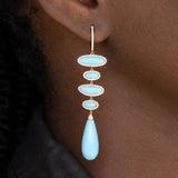 14K Turquoise Diamond 5 Drop Huggie Hoop Earrings "One of a Kind"