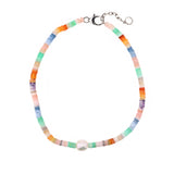 Multi-color Opal Heishi Necklace with Pearl & 2 Pave Diamond Rondelles - 16"