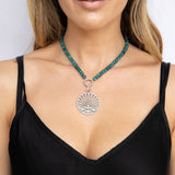 Diamond Sunrise Pendant on Grandidierite Bead Necklace - 16"