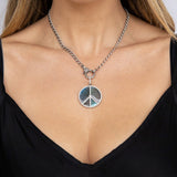 Labradorite Inlay and Diamond Peace Necklace