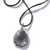 Rutilated Quartz Teardrop Pendant with Diamonds on Suede Cord Necklace