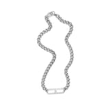Sterling Silver and Diamond H Link on Curb Chain Necklace - 17"