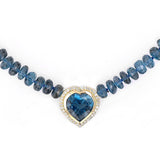 14K London Blue Topaz Diamond Heart Knotted Necklace "One of a Kind"
