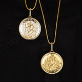 14K St. Christopher "Protect Us" Medallion with Diamond Halo on Snake Chain - 30"