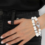 White Pearl and Chain Diamond Bracelet