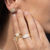 14k Petite Pave Daisy Ring with Bezel Diamond Center