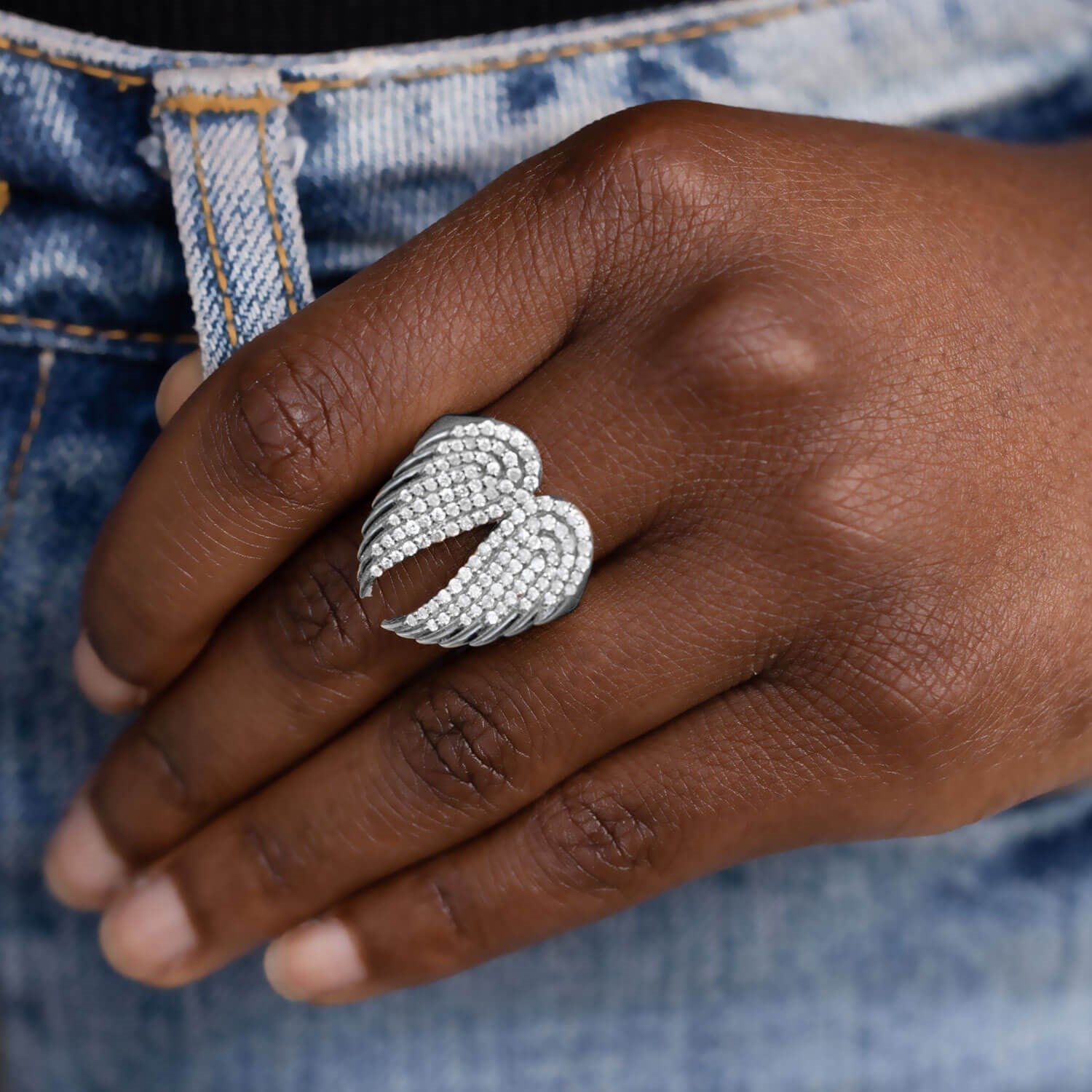 Diamond Folded Angel Wings Ring