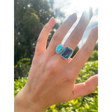 Diamond Halo Two Stone Silver Ring - Turquoise & London Blue Topaz