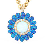 14k Yellow Gold Opal Diamond Daisy Pendant Necklace