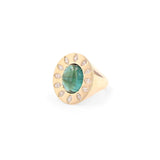 14k Teal Tourmaline Cabochon Ring with Marquis Diamond Flower "One of a Kind"