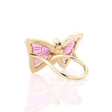 14K Diamond Pink Tourmaline Carved Butterfly Ring